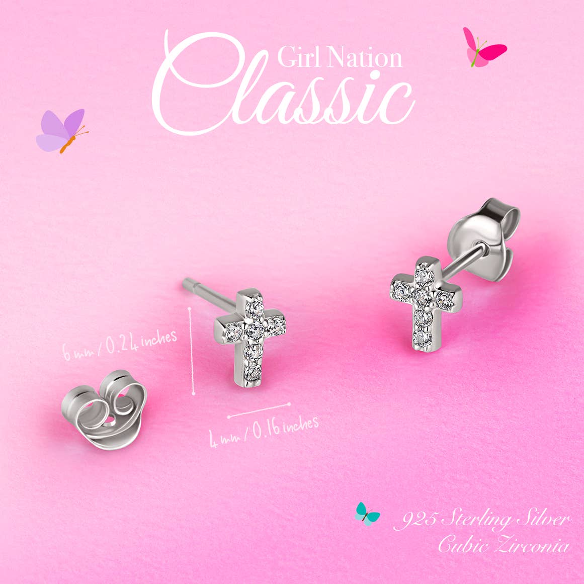 Sterling Silver Cross Earrings with Cubic Zirconia