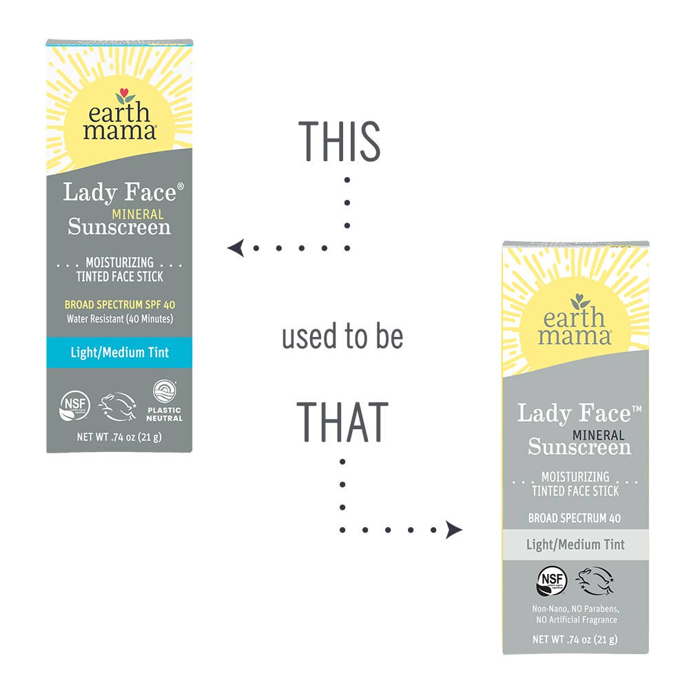 Lady Face Mineral Sunscreen Face Stick SPF 40: .74 oz. net wt. (21 g) / Light/Medium Tint