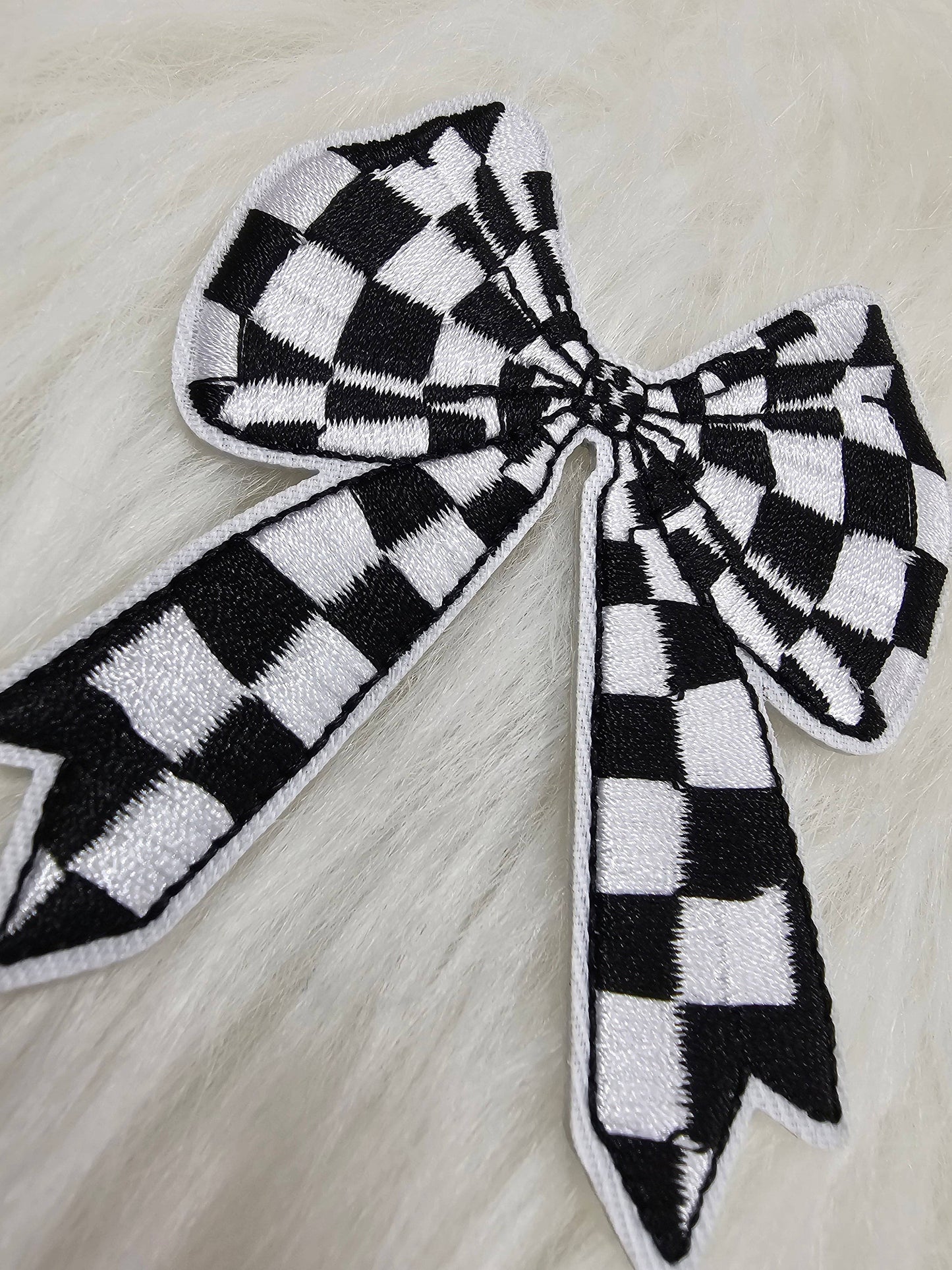 Racing Checkered Plaid Bow Embroidery Iron On Patch