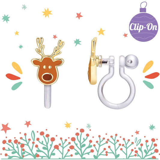 Santa's Reindeer Cutie Clip On Earrings