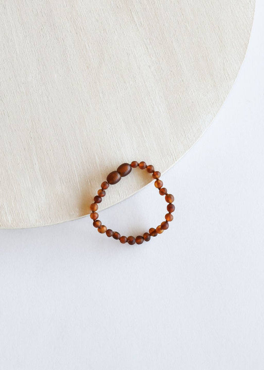 Raw Cognac Baltic Sea Amber || Beaded Anklet or Bracelet: 5" Baby Bracelet