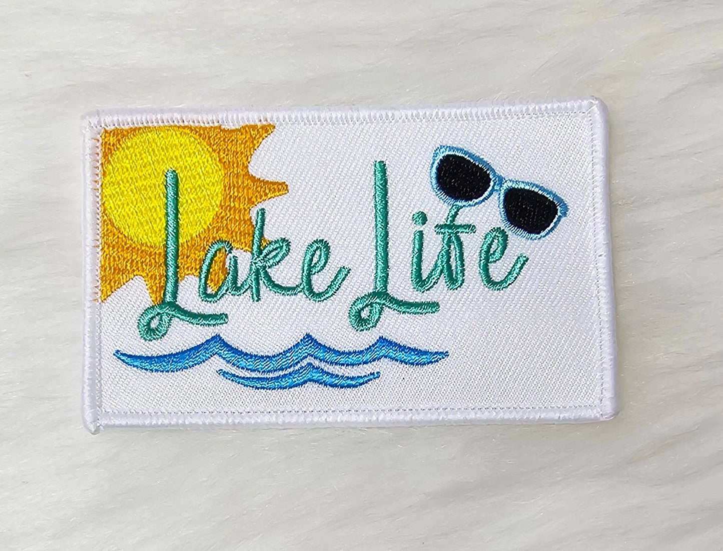 Patch: ‘Lake Life' Boat and Sun Embroidery Iron On