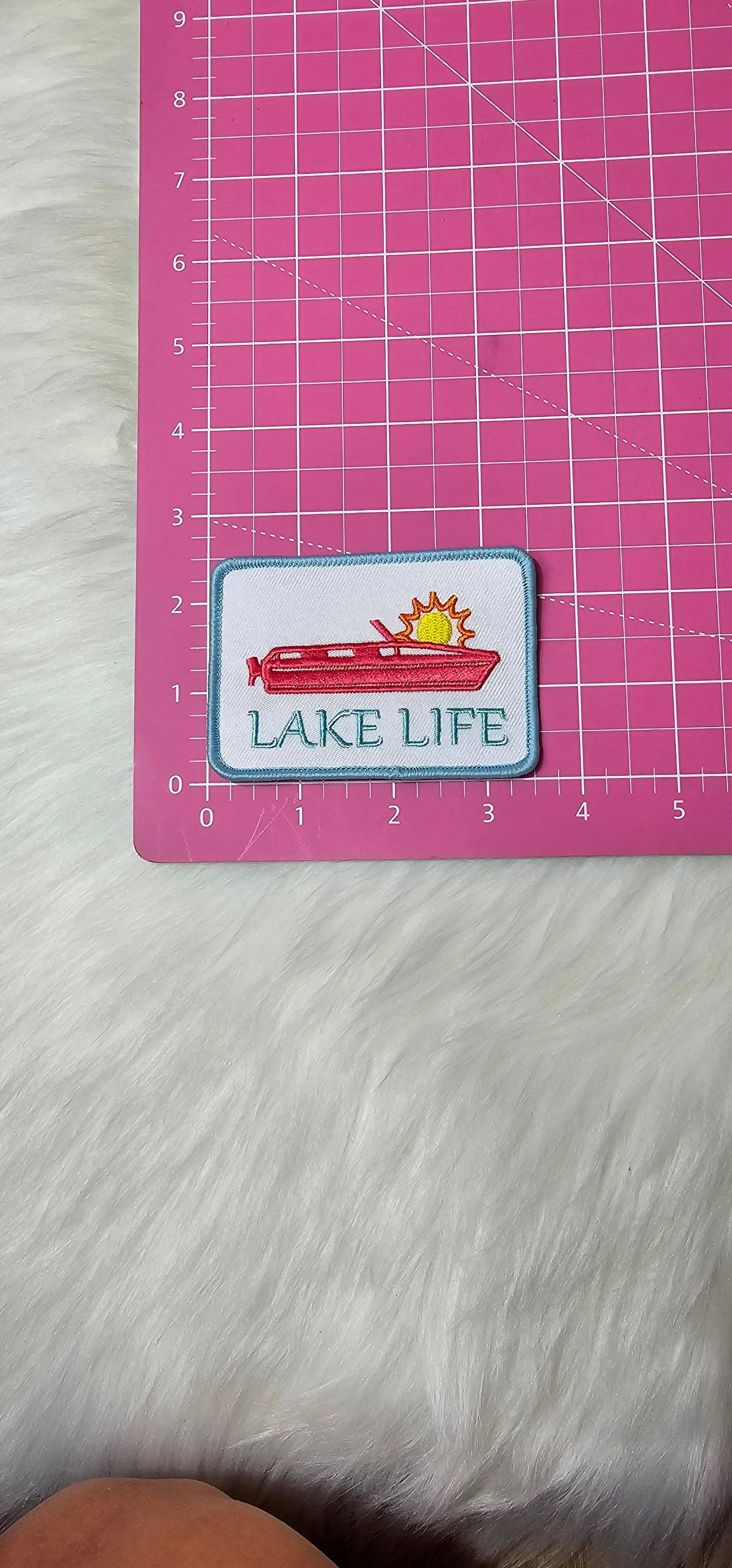 Patch: ‘Lake Life' Boat and Sun Embroidery Iron On