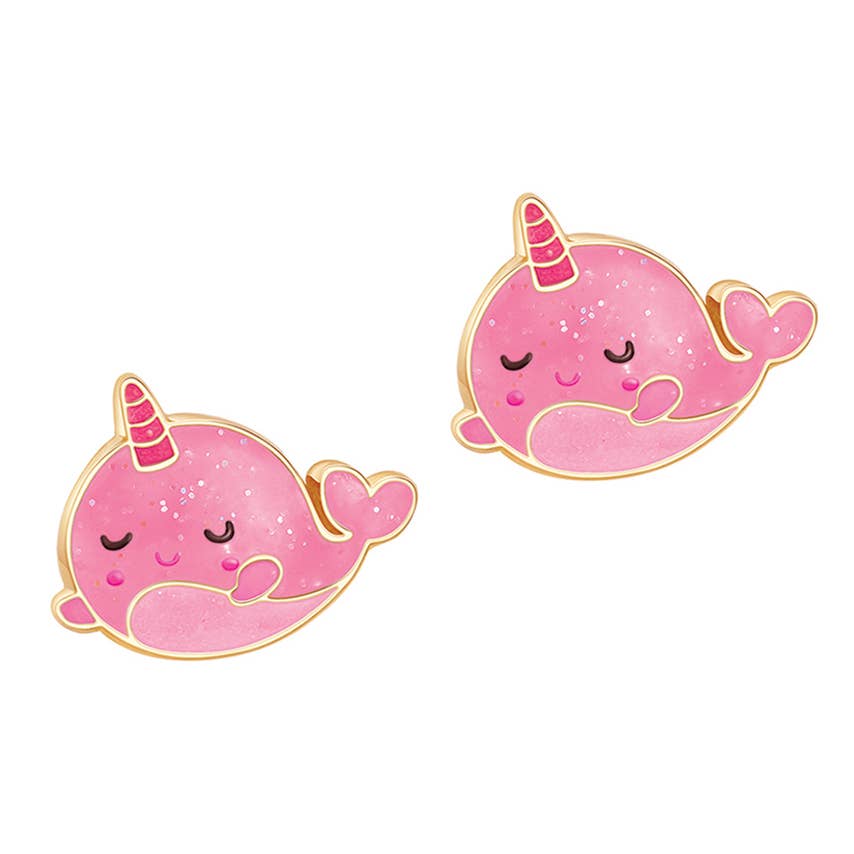 Glitter Pink Narwhal Cutie Stud Earrings